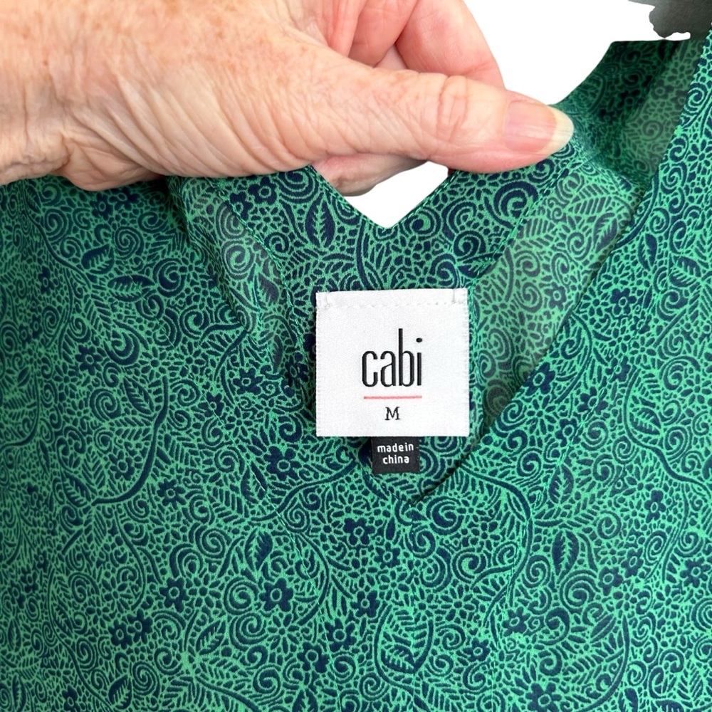 •CAbi Bountiful Sheer Blouse. Green & Navy. Size M - Picture 6 of 10